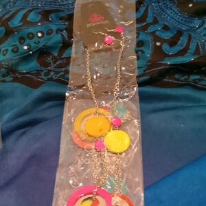 paparazzi Bright Pink and Yellow Layered Circle Necklace Set